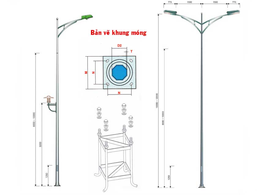 Chi tiết thiết kế bản vẽ cột đèn chiếu sáng 