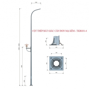 Cột thép bát giác 6m, cần đơn mạ kẽm tại Đà Nẵng