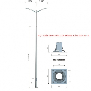 Trụ đèn chiếu sáng tròn côn 6m - 7m - 8m - 9m - 10m cần kép tại đà nẵng